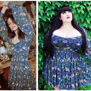 BLACKMILK Strawberry Thief Blue Sweet Frill Dress Limited Edition Sz XL {3D18}